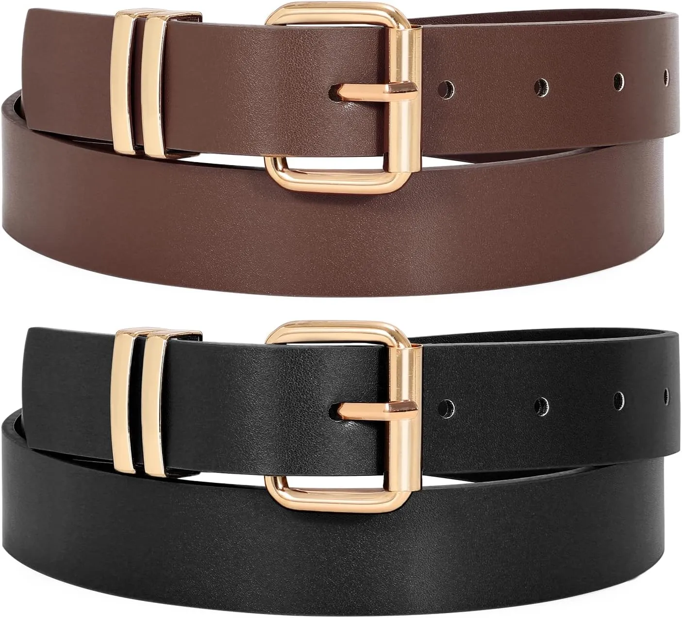 JASGOOD 2 Pack Women Belts for Jeans Ladies Leather Waist Belt for Pants Dresses with Gold Buckle