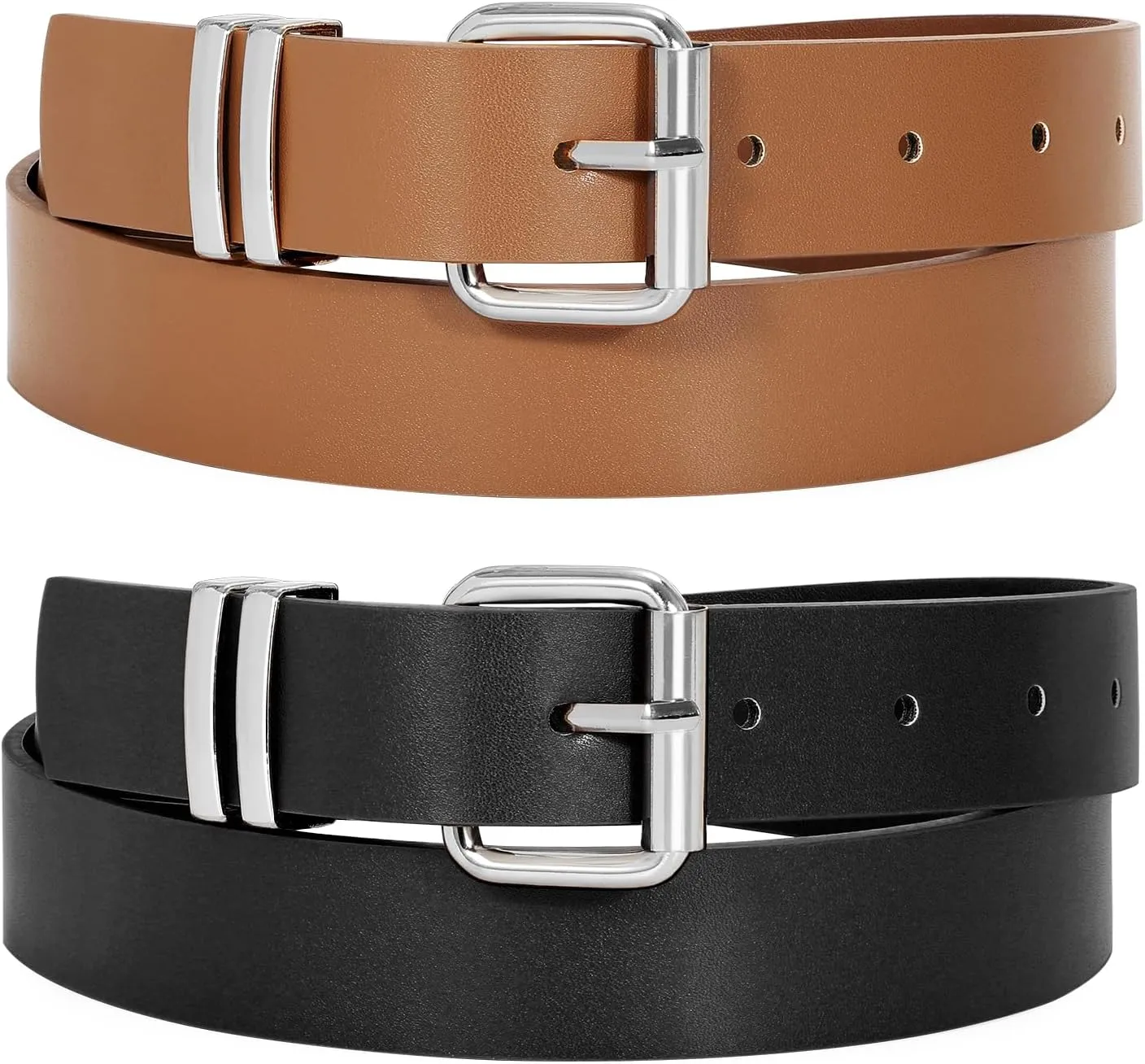 JASGOOD 2 Pack Women Belts for Jeans Ladies Leather Waist Belt for Pants Dresses with Gold Buckle
