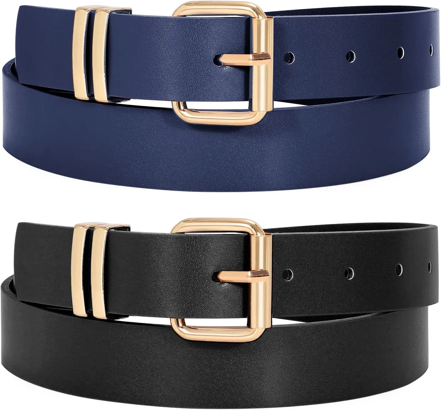 JASGOOD 2 Pack Women Belts for Jeans Ladies Leather Waist Belt for Pants Dresses with Gold Buckle