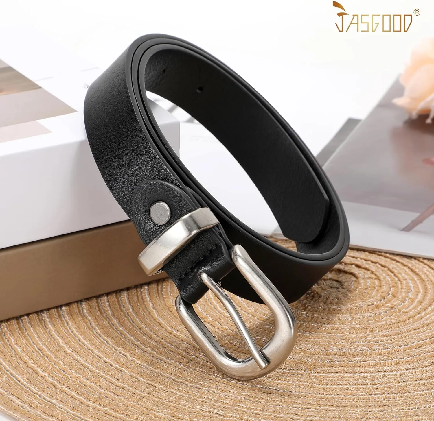 JASGOOD Womens Leather Belts for Jeans Pants 1.1" Width Vintage Ladies Belts for Dresses