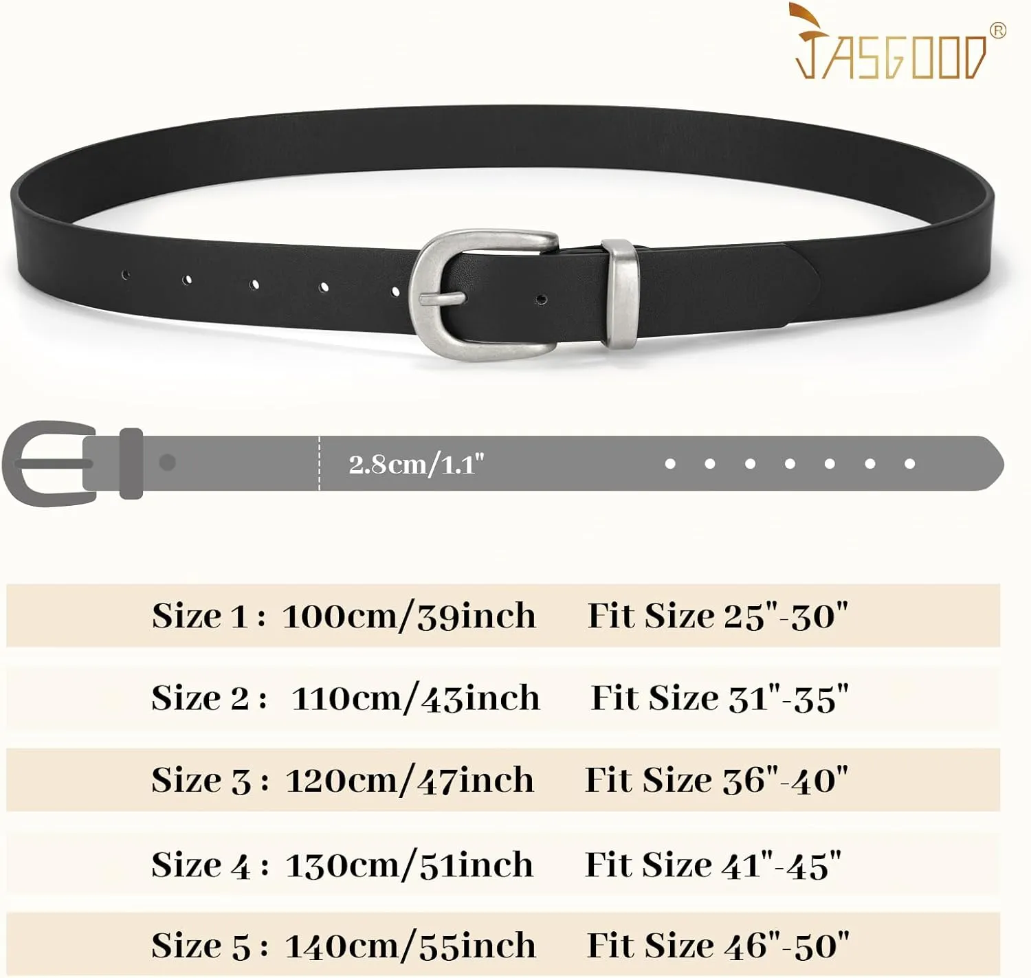 JASGOOD Womens Leather Belts for Jeans Pants 1.1" Width Vintage Ladies Belts for Dresses
