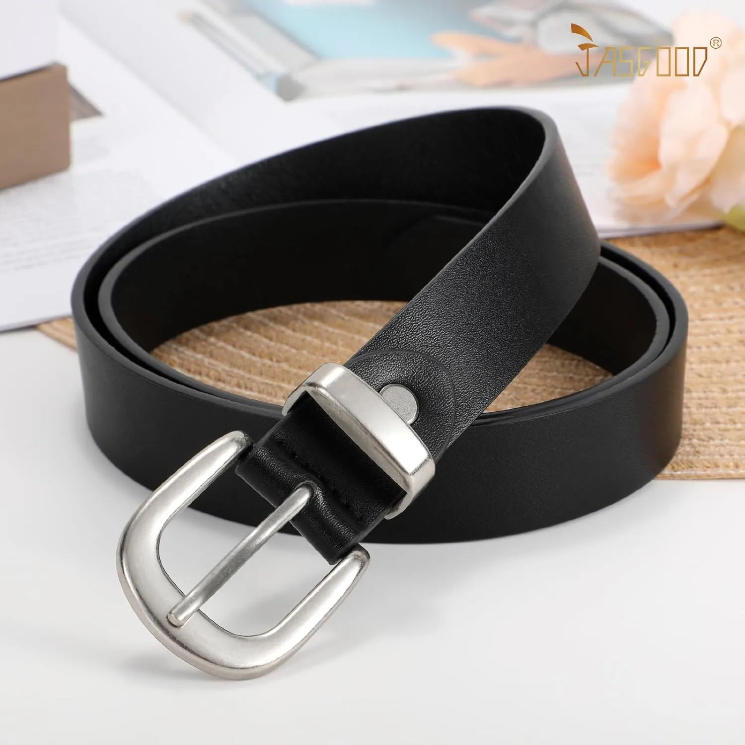 JASGOOD Womens Leather Belts for Jeans Pants 1.1" Width Vintage Ladies Belts for Dresses