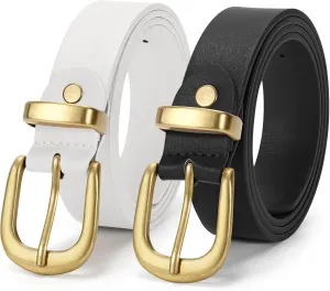 JASGOOD Womens Leather Belts for Jeans Pants 1.1" Width Vintage Ladies Belts for Dresses