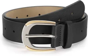 JASGOOD Women's Leather Belts for Jeans Pants Dresses Ladies Faux Leather Waist Belts with Gold and Silver Buckle