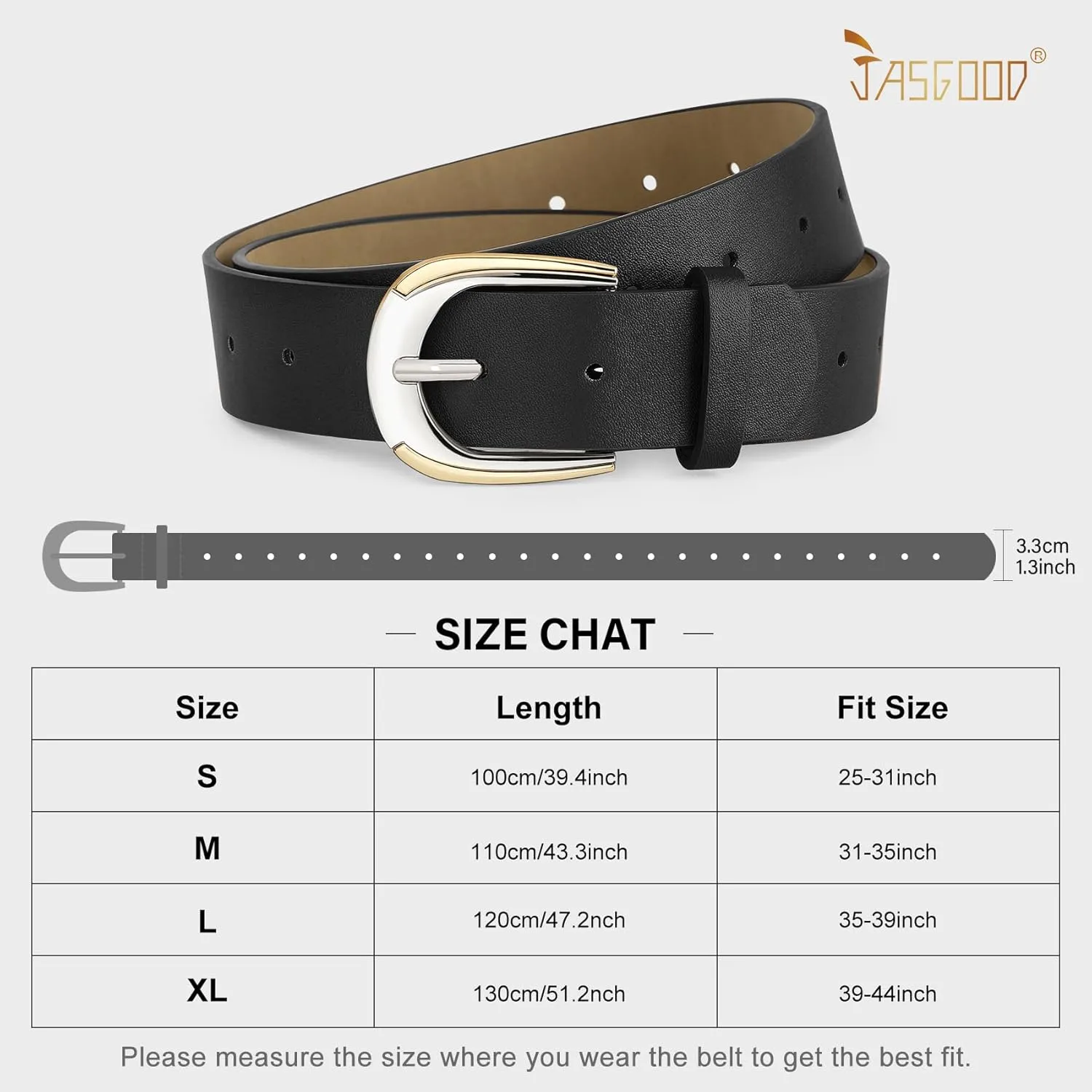 JASGOOD Women's Leather Belts for Jeans Pants Dresses Ladies Faux Leather Waist Belts with Gold and Silver Buckle