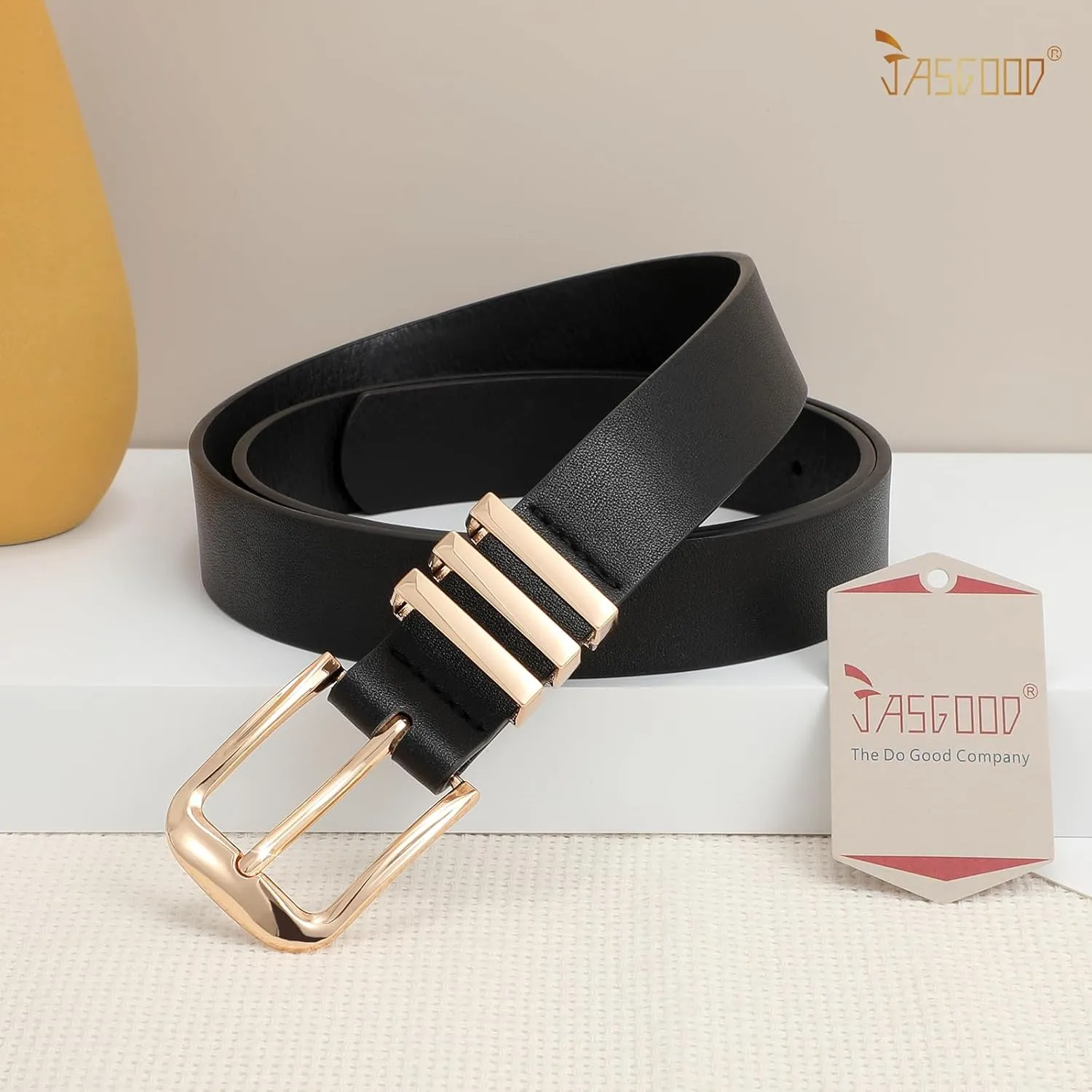 JASGOOD Women's Leather Belts Ladies Fashion Leather Belts for Jeans Pants Dress with Metal Gold Buckle