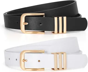 JASGOOD Women's Leather Belts Ladies Fashion Leather Belts for Jeans Pants Dress with Metal Gold Buckle
