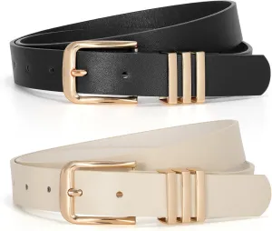 JASGOOD Women's Leather Belts Ladies Fashion Leather Belts for Jeans Pants Dress with Metal Gold Buckle