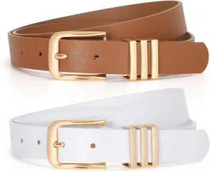 JASGOOD Women's Leather Belts Ladies Fashion Leather Belts for Jeans Pants Dress with Metal Gold Buckle