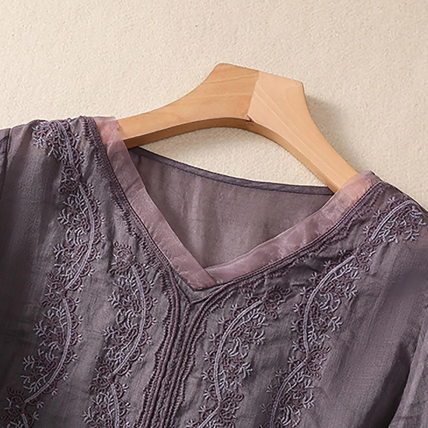 JOAU Women Cotton Linen Tunic Tops Puff Sleeve V Neck Embroidered Blouse Tee Summer Casual Peasant Boho Beach Shirts