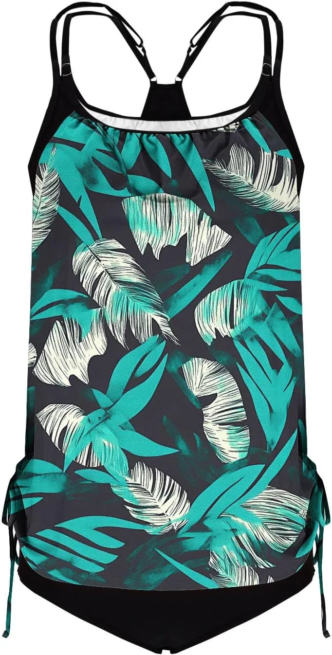 jsaierl Swimsuits for Women Tankini Swimsuit Modest 2 Piece Beachwear Sporty Bathing Suits Summer Print Swim Top with Bottom