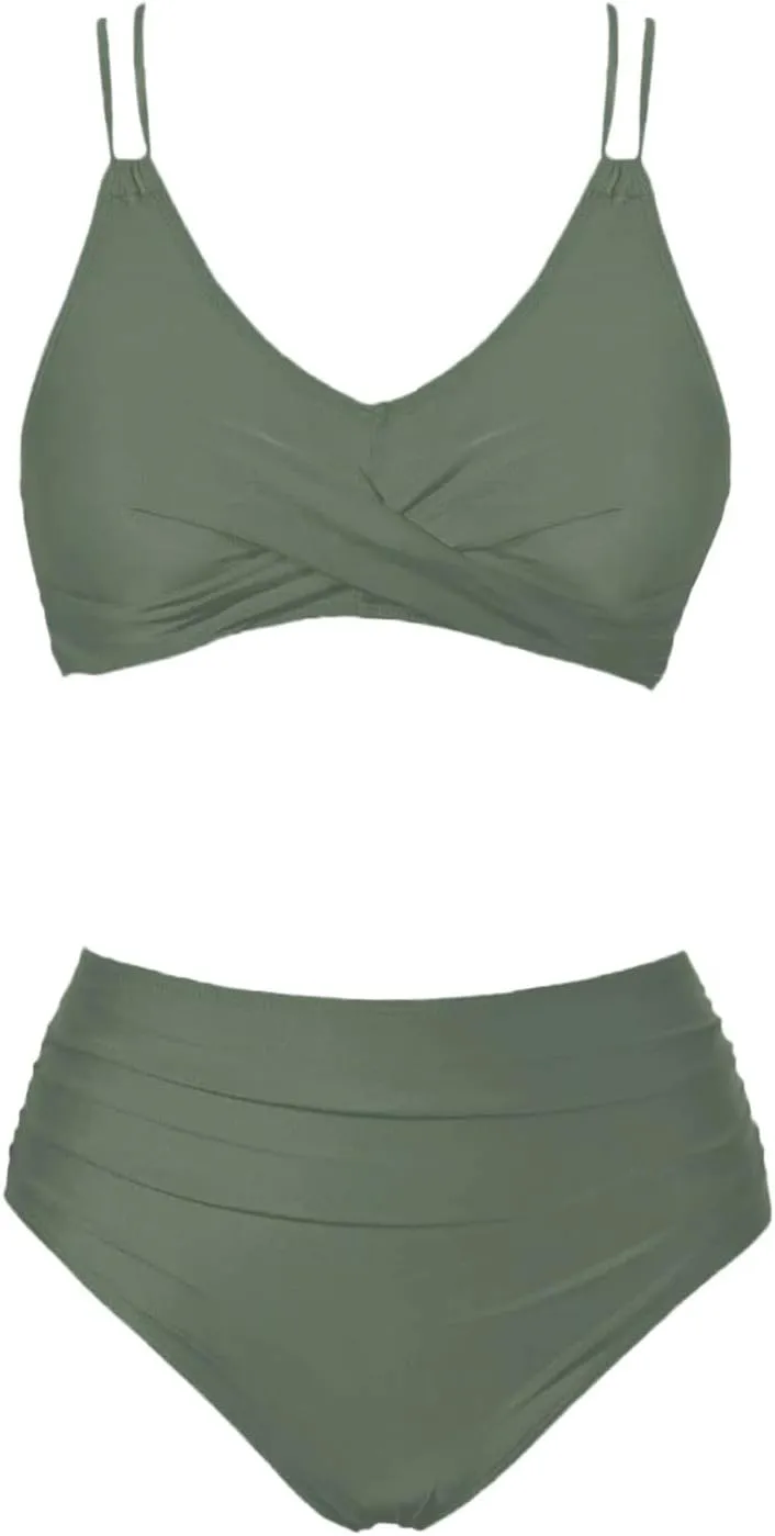 jsaierl Women Beachwear Summer Bikini Sets Sexy Front Twist Back Crossover Strappy Swimsuit Tummy Control Ruched Bathing Suit