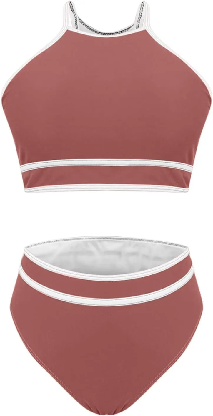 jsaierl Women Color Block Bikini Sets Tummy Control High Waisted Sporty Beach Swimwear Fashion Slimming 2 Piece Bathing Suits