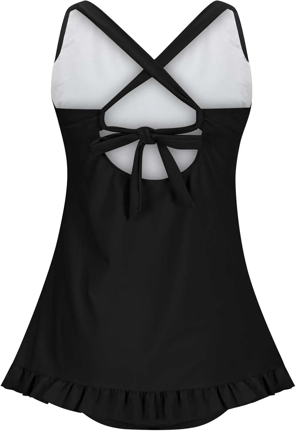 jsaierl Women Swim Dress Ruffle Ruched Swimdress Front Twist Back Cut Out Crossover Strappy Swimwear Bathing Suit with Bottom