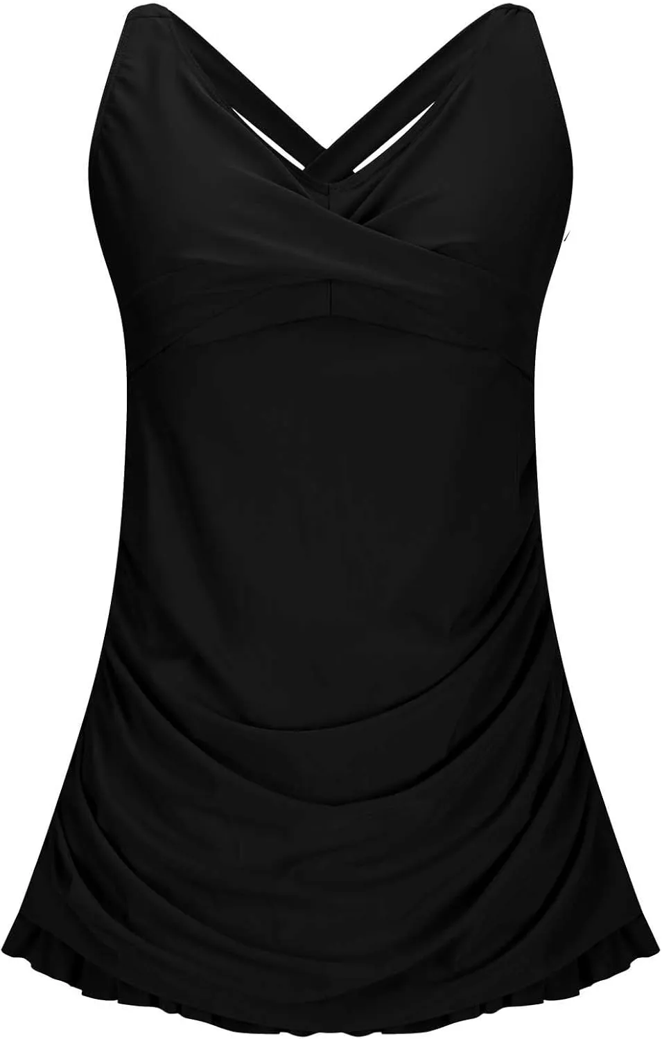 jsaierl Women Swim Dress Ruffle Ruched Swimdress Front Twist Back Cut Out Crossover Strappy Swimwear Bathing Suit with Bottom