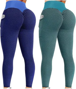 Ladmiple 2PCS Leggings for Women Butt Lift Tummy Control with Pockets Scrunch Booty High Waist Workout Yoga Pants Gym Tights