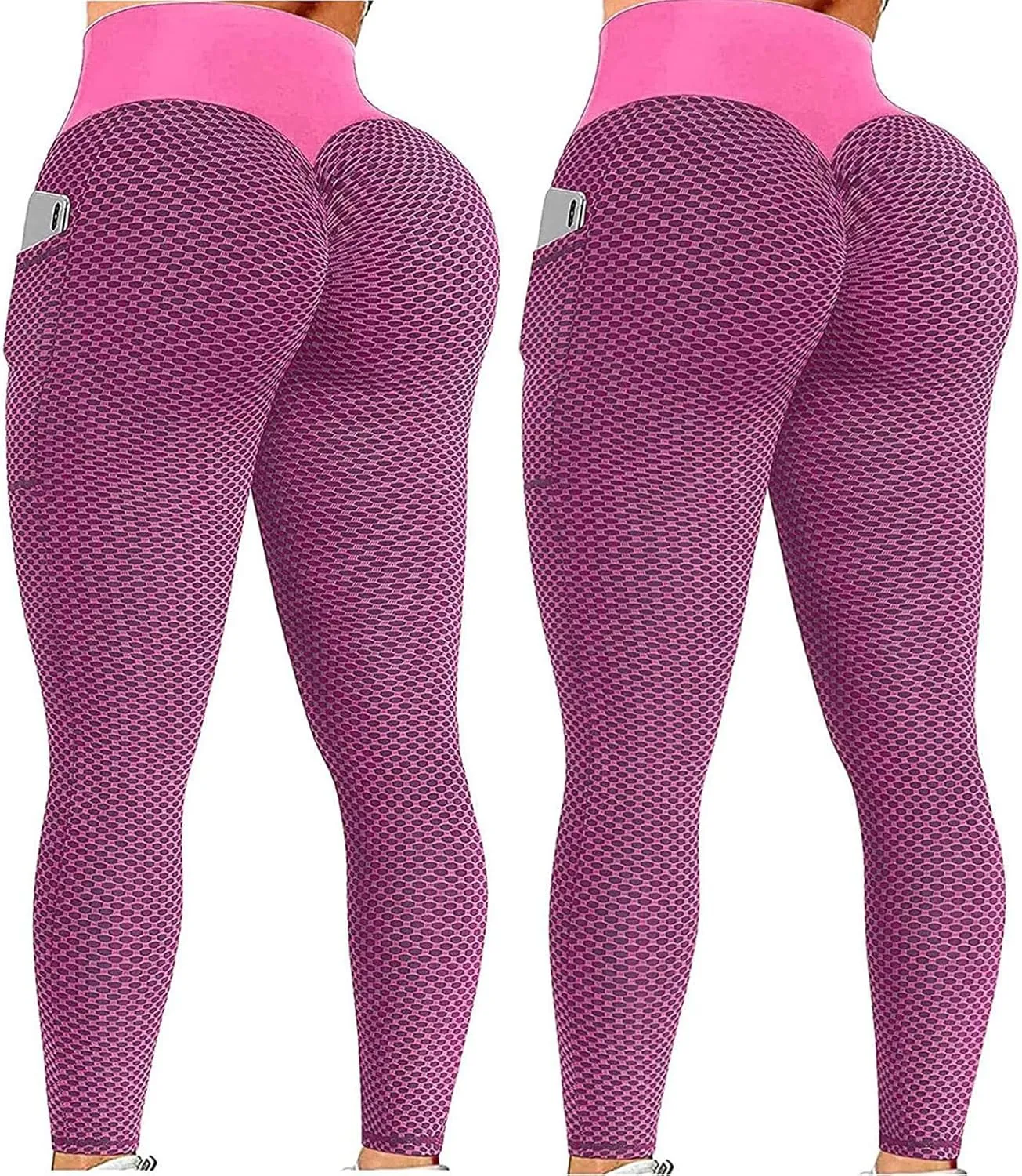 Ladmiple 2PCS Leggings for Women Butt Lift Tummy Control with Pockets Workout Scrunch Butt Gym Fitness Booty Tight Yoga Pants