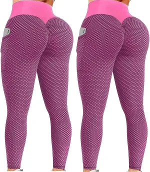 Ladmiple 2PCS Leggings for Women Butt Lift Tummy Control with Pockets Workout Scrunch Butt Gym Fitness Booty Tight Yoga Pants