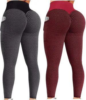 Ladmiple 2PCS Leggings for Women with Pockets High Waist Tummy Control Scrunch Butt Lifting Workout Yoga Pants Gym Tights