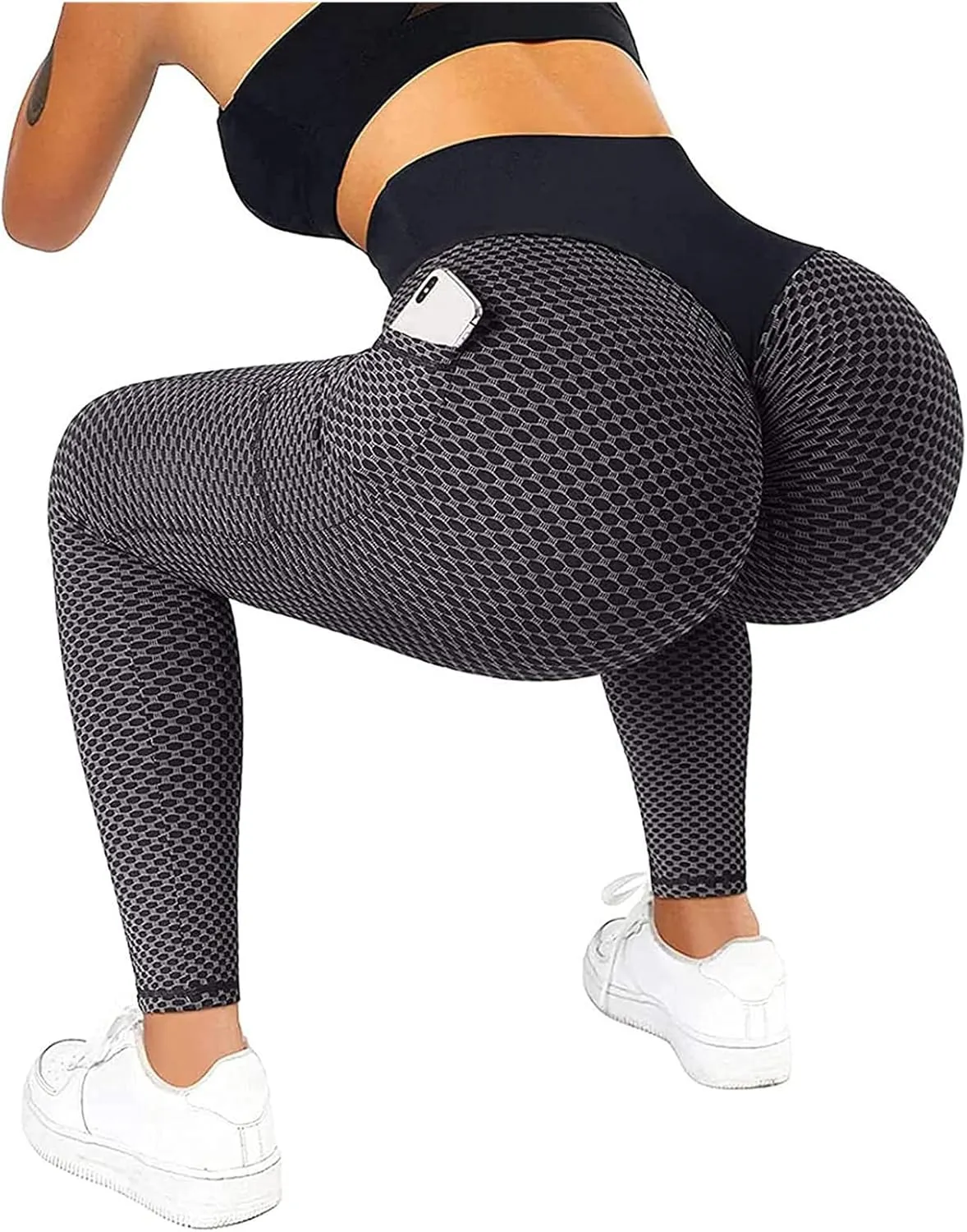 Ladmiple 2PCS Leggings for Women with Pockets High Waist Tummy Control Scrunch Butt Lifting Workout Yoga Pants Gym Tights