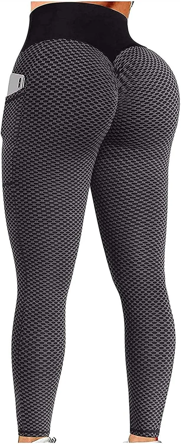 Ladmiple 2PCS Leggings for Women with Pockets High Waist Tummy Control Scrunch Butt Lifting Workout Yoga Pants Gym Tights