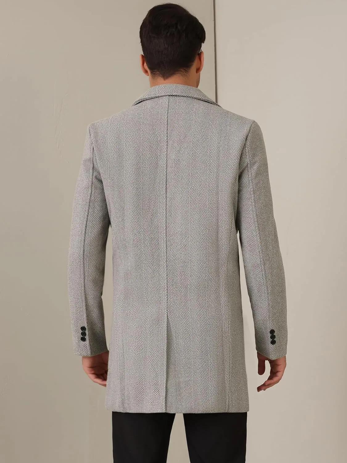 Lars Amadeus Double Breasted Trench Coats for Men's Herringbone Printed Notched Collar Winter Overcoats