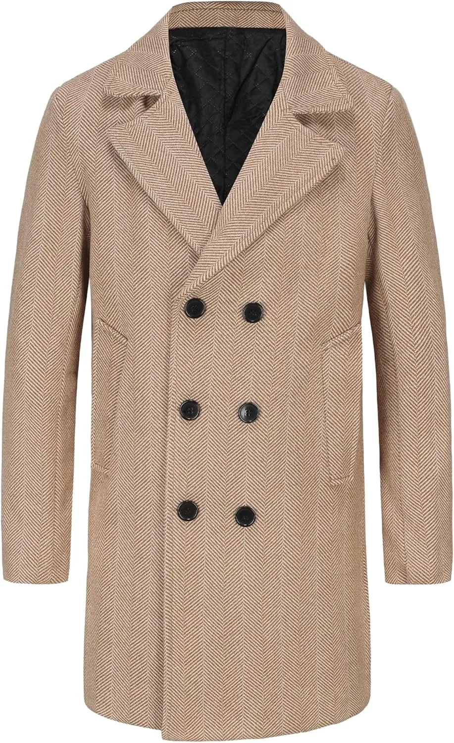 Lars Amadeus Double Breasted Trench Coats for Men's Herringbone Printed Notched Collar Winter Overcoats