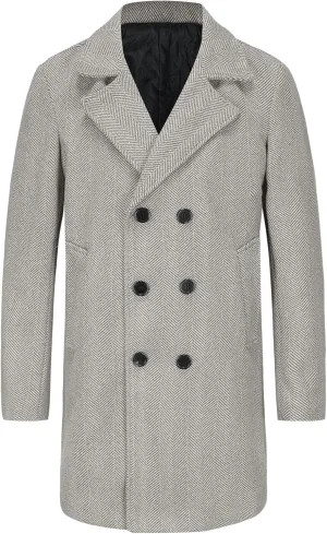 Lars Amadeus Double Breasted Trench Coats for Men's Herringbone Printed Notched Collar Winter Overcoats