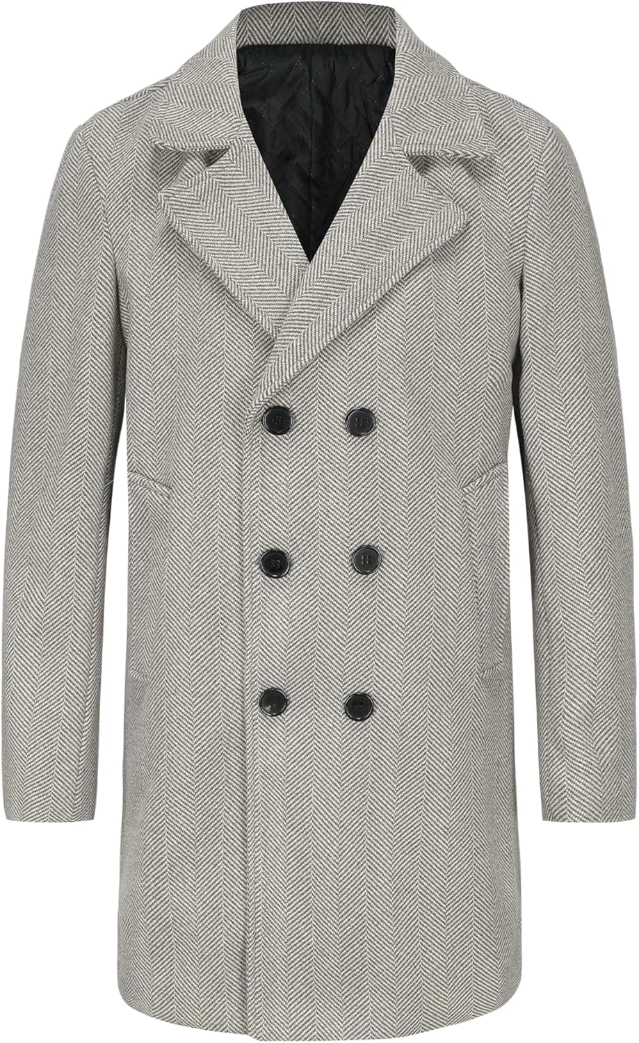 Lars Amadeus Double Breasted Trench Coats for Men's Herringbone Printed Notched Collar Winter Overcoats