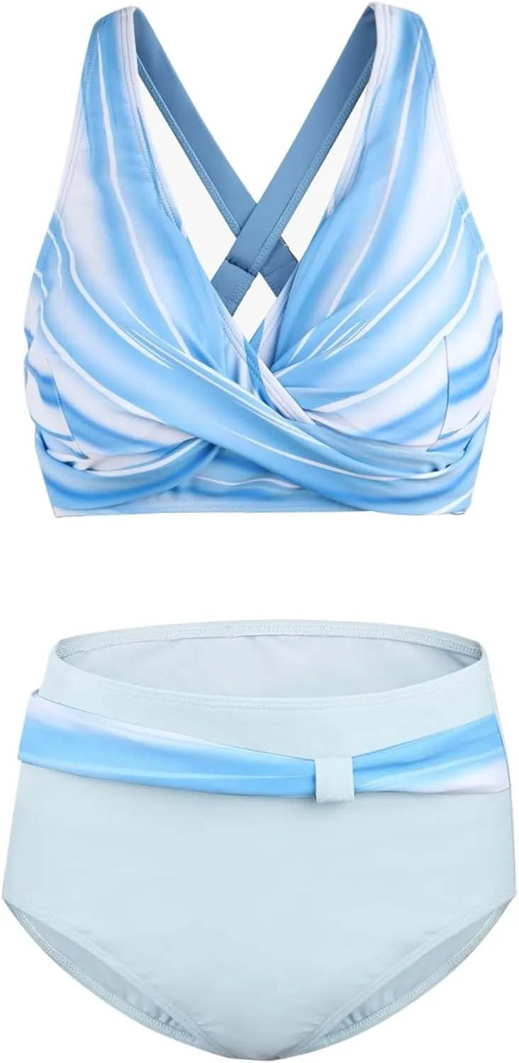 LCMTWX Bikini Sets for Women Swimwear Beach Women Solid Color Swimsuit Backless Swimwear Jumpsuit High Waisted Bathing 2