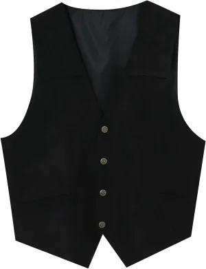 LCMTWX White Vest Leather V Neck Pocket Retro Color Vest Blouse With Button Vests For Men Casacas Mens Black Vest