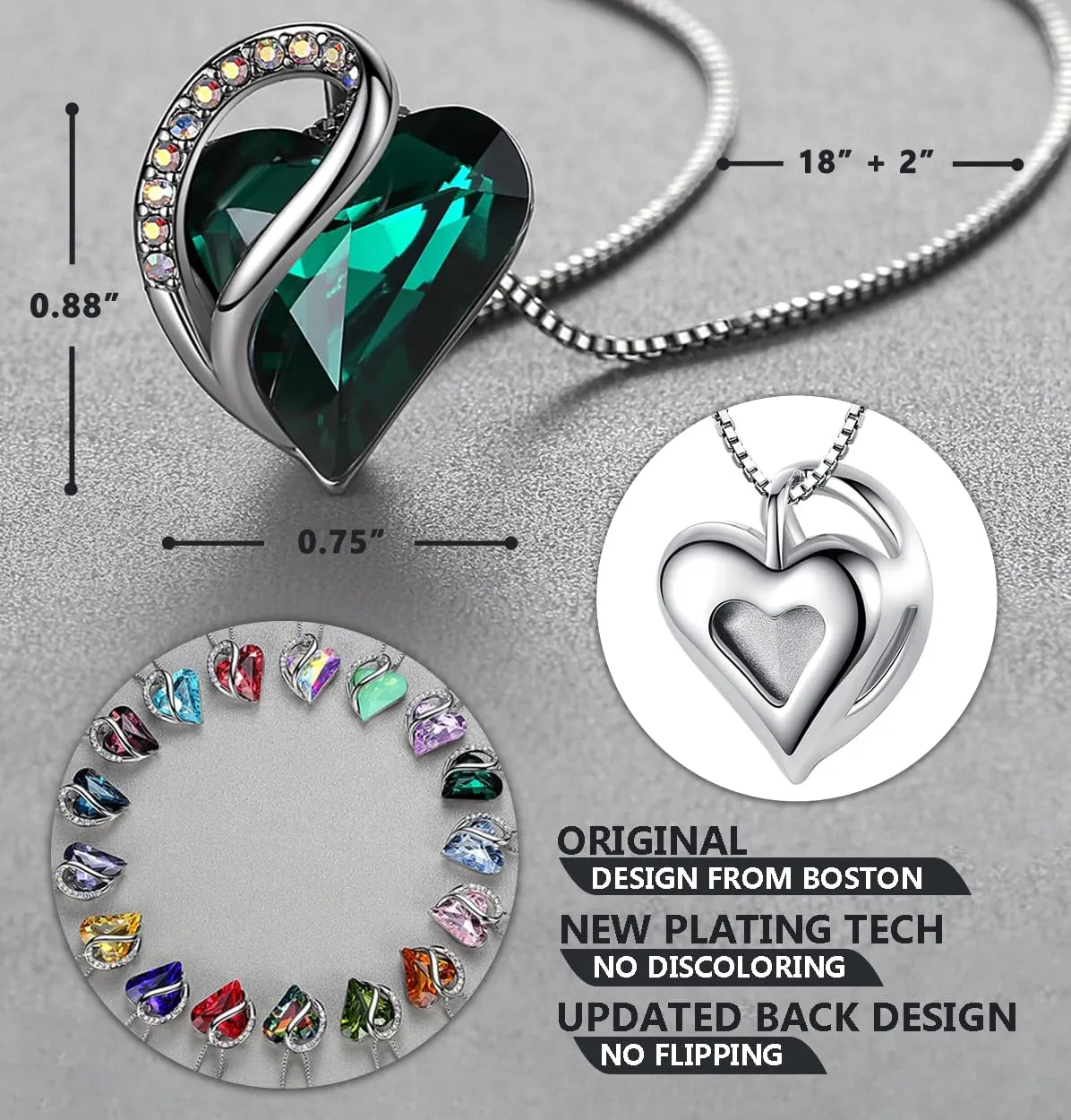 Leafael Mothers Day Gift Necklaces for Women, Infinity Love Heart Pendant with Birthstone Crystals, Silver Plated 18 plus 2 inch Chain, Birthday Jewelry for Mom and Wife
