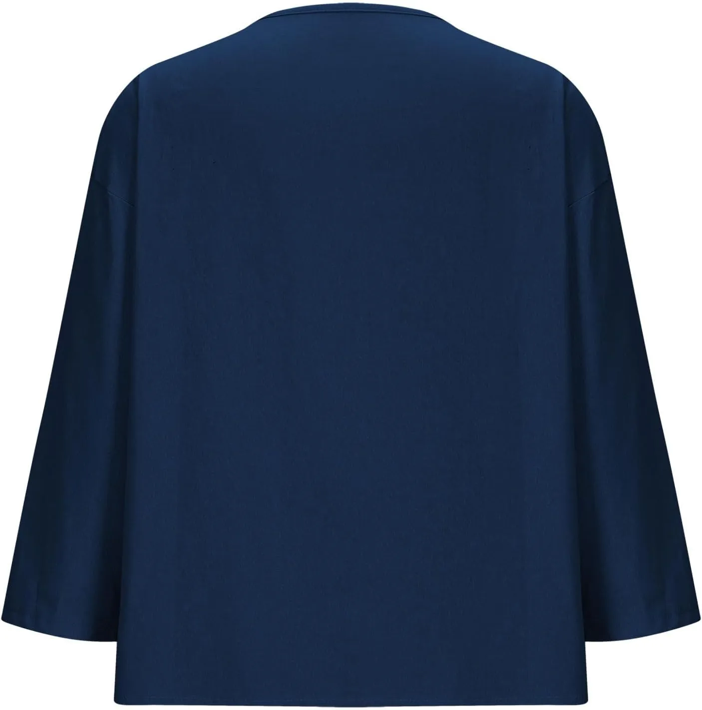Linen Shirts for Women 3/4 Sleeve Summer Tops Crew Neck Button Down T-Shirts Casual Basic Tee Loose Gauze Blouses
