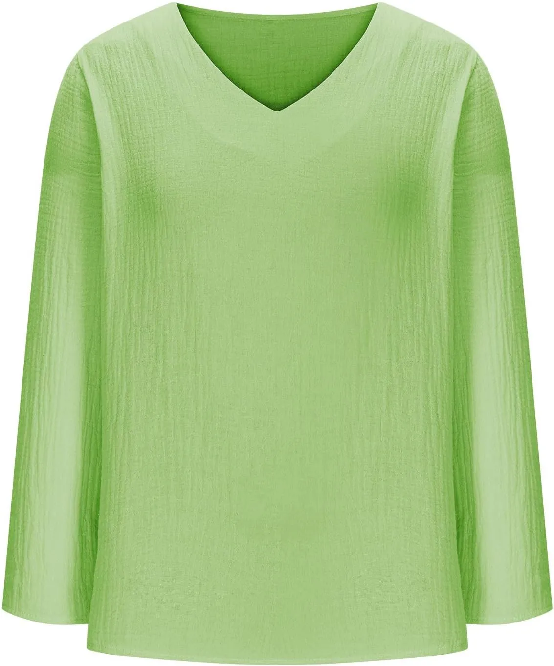 Linen Shirts for Women Casual V-Neck Long Sleeve T Shirt Loose Fit Solid Lightweight Blouse Trendy Summer Beach Tops