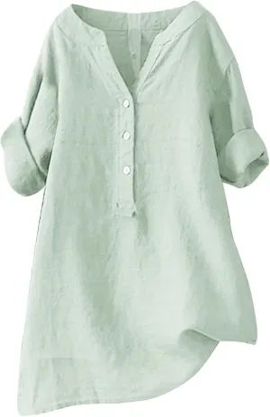 Linen Shirts for Women Linen Tops for Women Gauze Tops for Women Linen Blouse Tshirts Spring Summer Linen Cotton Mint Green