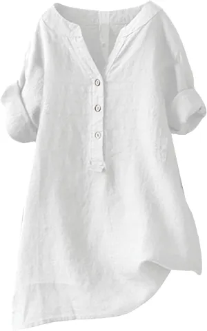 Linen Shirts for Women Linen Tops for Women Gauze Tops for Women Linen Blouse Tshirts Spring Summer Linen Cotton White