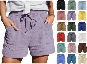 Linen Shorts for Women High Waisted Wide Leg Drawstring Casual Summer Beach Shorts Plus Size Cute Flowy Lounge Shorts