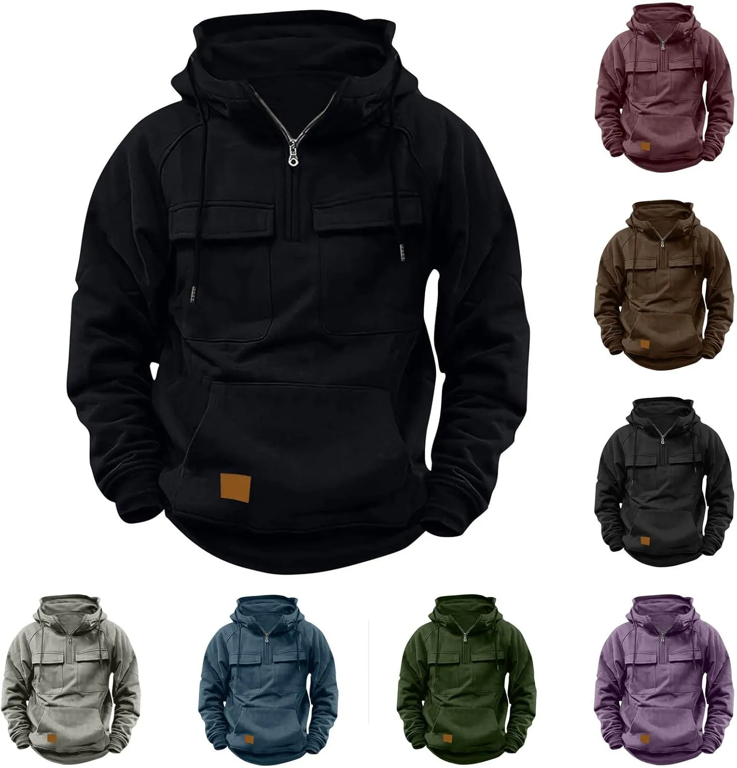 Lmdudan Mens Outdoor Jacket Tactical Top Hoodie Sweatshirt Quarter Zip Up Pullover Workout Sports Winter Jackets with Pockets