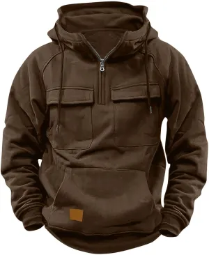 Lmdudan Mens Outdoor Jacket Tactical Top Hoodie Sweatshirt Quarter Zip Up Pullover Workout Sports Winter Jackets with Pockets
