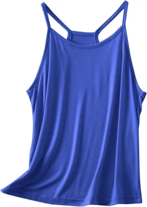 Lmdudan Tank Tops for Women Crewneck Spaghetti Strap Camisole Loose Fit Sleeveless Tees Casual Summer Racerback Shirts