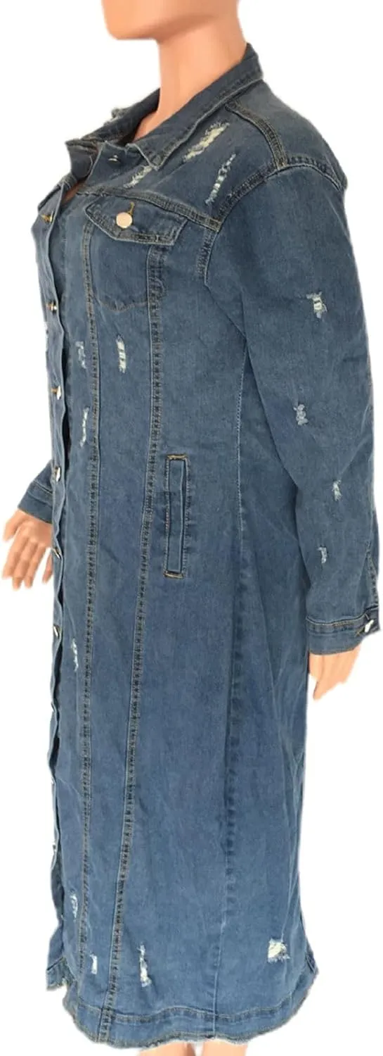 Long Denim Jackets for Women 2023 Fashion Maxi Denim Coats Loose Casual Washed Button Down Jean Jacket Trench Coat