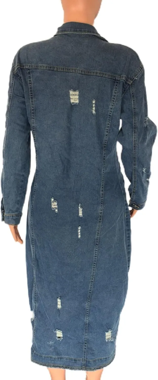 Long Denim Jackets for Women 2023 Fashion Maxi Denim Coats Loose Casual Washed Button Down Jean Jacket Trench Coat