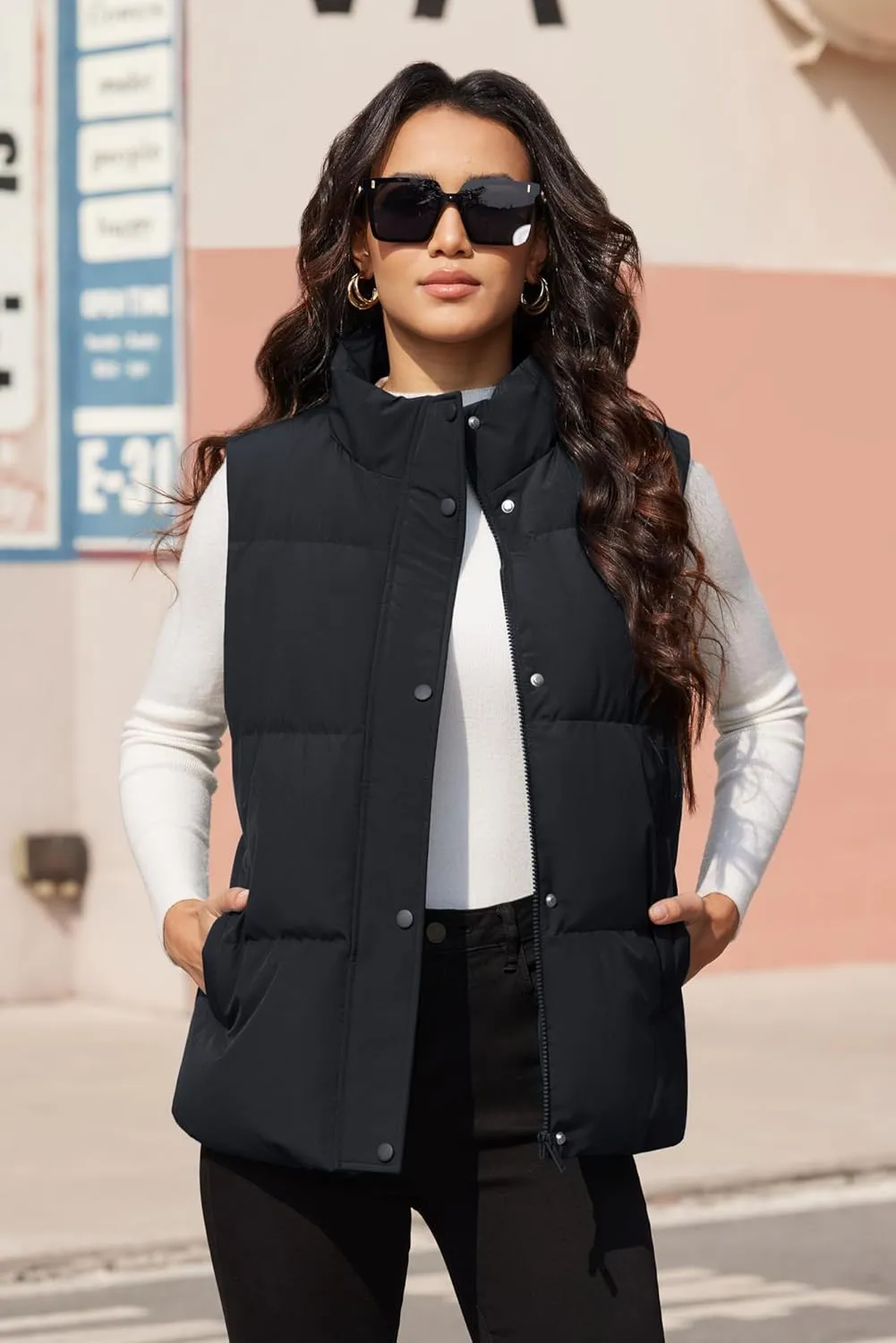MAGCOMSEN Women's Puffer Down Vest Oversized Zip Up Outerwear Lightweight Winter Padded Gilet Jacket with Pockets