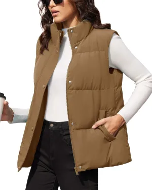 MAGCOMSEN Women's Puffer Down Vest Oversized Zip Up Outerwear Lightweight Winter Padded Gilet Jacket with Pockets