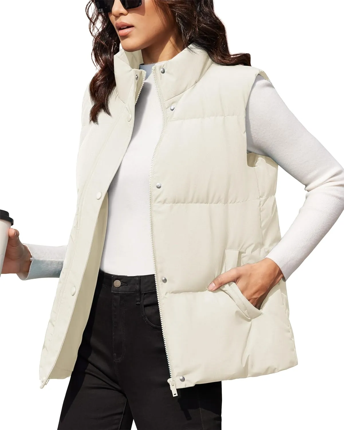 MAGCOMSEN Women's Puffer Down Vest Oversized Zip Up Outerwear Lightweight Winter Padded Gilet Jacket with Pockets
