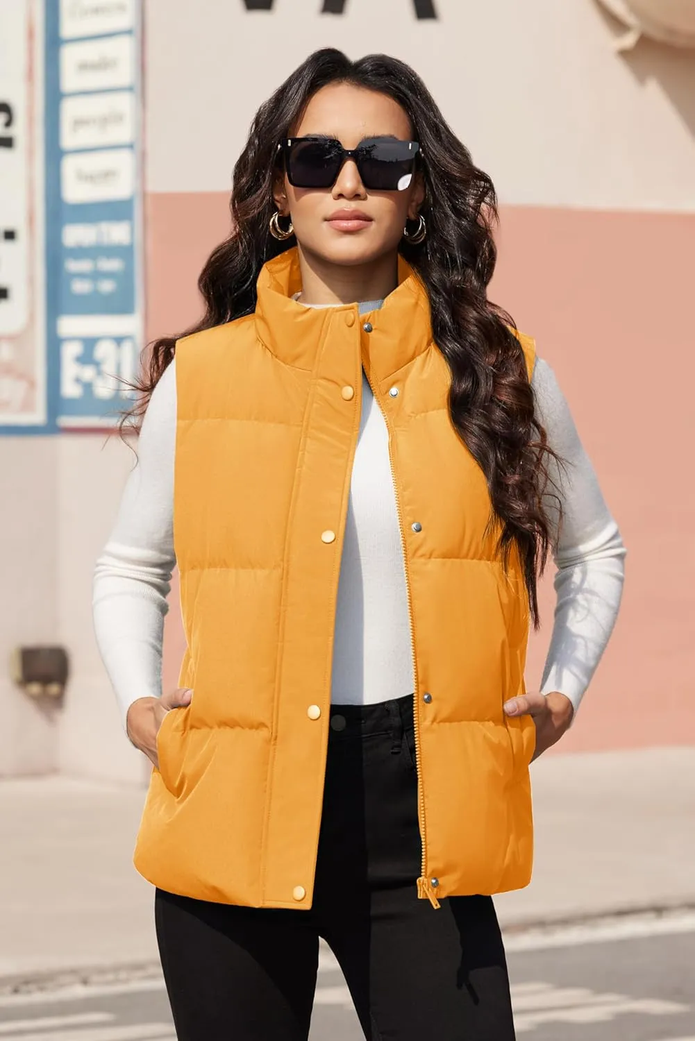 MAGCOMSEN Women's Puffer Down Vest Oversized Zip Up Outerwear Lightweight Winter Padded Gilet Jacket with Pockets