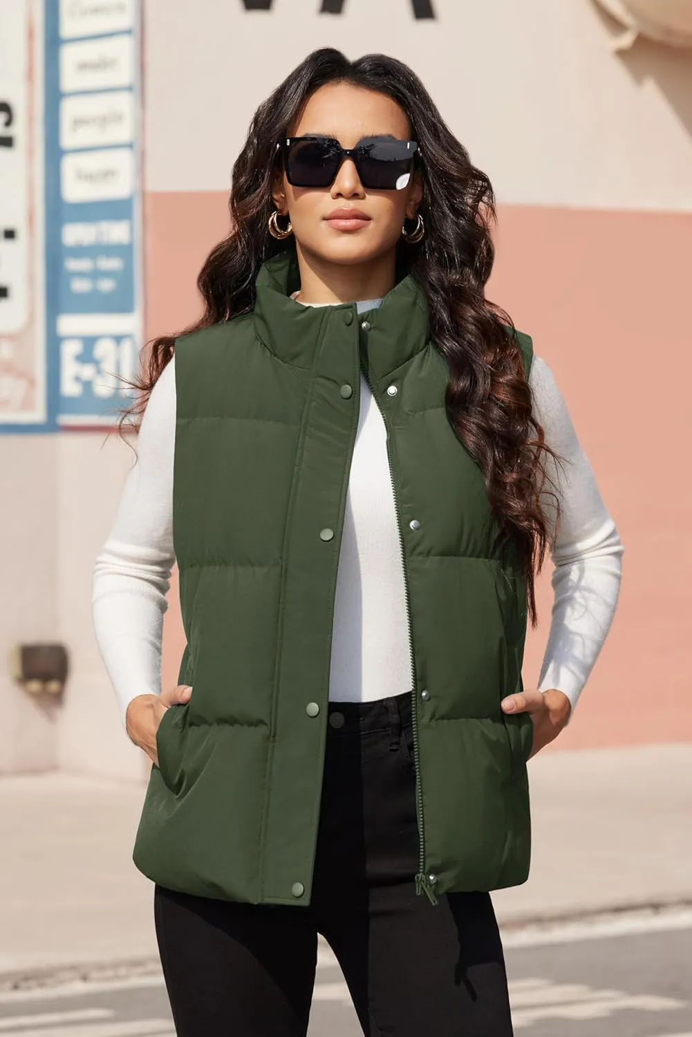 MAGCOMSEN Women's Puffer Down Vest Oversized Zip Up Outerwear Lightweight Winter Padded Gilet Jacket with Pockets