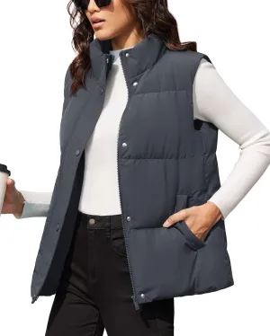 MAGCOMSEN Women's Puffer Down Vest Oversized Zip Up Outerwear Lightweight Winter Padded Gilet Jacket with Pockets