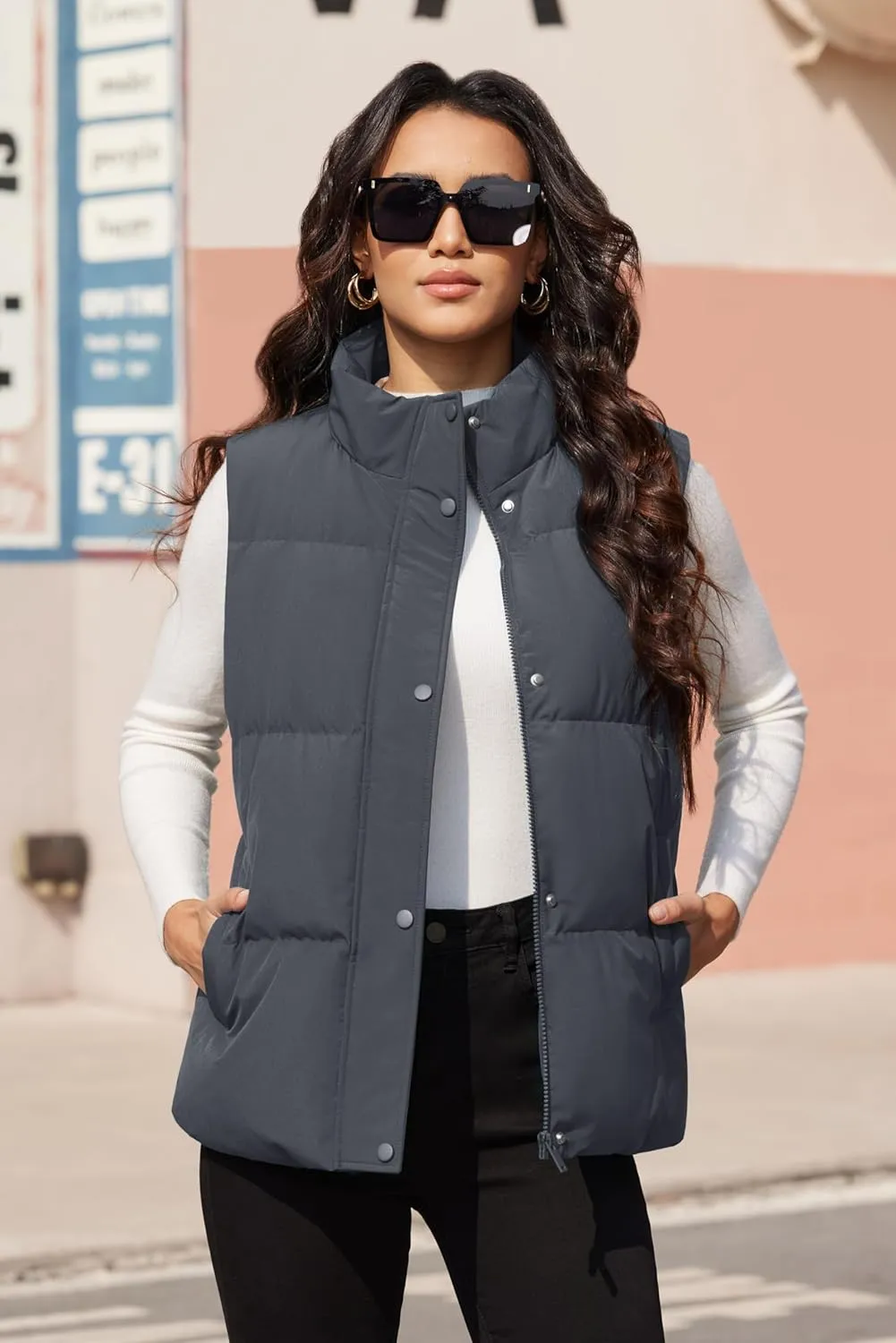 MAGCOMSEN Women's Puffer Down Vest Oversized Zip Up Outerwear Lightweight Winter Padded Gilet Jacket with Pockets