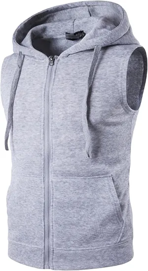 Maiyifu-GJ Men Zip Up Hoodie Tank Tops Slim Fit Sleeveless Workout Hooded Vests Casual Lightweight Bodybuilding Gym Hoodies